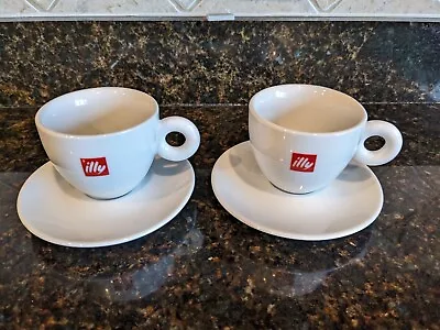 BRAND NEW Set Of 2 Italian Illy Logo 5oz Cappuccino Cups And Saucers • £19.46