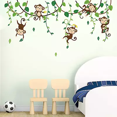 Monkey Climbing Tree Wall Decals Jungle Animals Wall Stickers Kids Room Baby Nur • $21.16