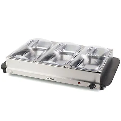 £42.74 • Buy Progress Hot Buffet Server 3 Pan Food Warming Tray Chafing Dish Stainless Steel