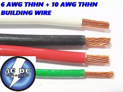 25' Ea Thhn Thwn 6 Awg Gauge Black White Red Copper Wire + 25 10 Awg Green • $119.94