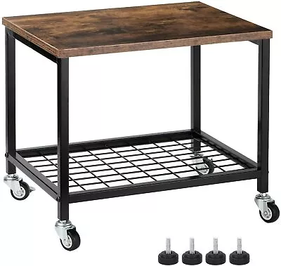 2 Tier Rolling Wooden Table Cart With Wheels & Shelves For Home Storage Bedroom • $28.90