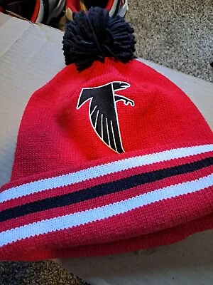 Atlanta Falcons Beanie Hat Cap Pom Fold Striped Red Black Mitchell & Ness Rare! • $19.70