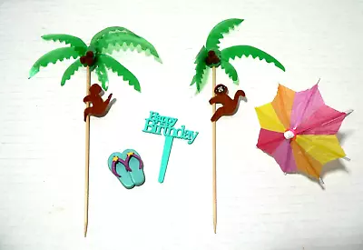 Birthday Party Supplies For A Tropical Theme Party W Monkey Cake Toppers ++++ • $12.46