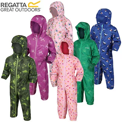 Regatta Pobble Puddle All-In-One Waterproof Suit Rainsuit Kids Childrens Hooded • £9.95