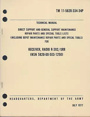 Historical Book For Receiver Radio R-392/URR Depot Repair Parts • $15