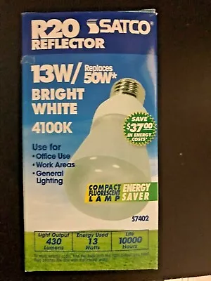 Satco S7402 R20 Reflector Bright White 13w 50w Equiv Fluorescent Bulb 4100k • $5.99