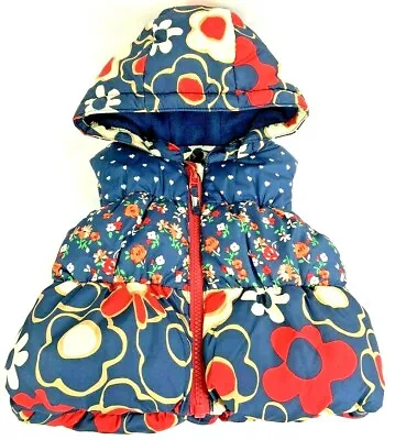 Baby Gilet Next Warm Navy Flower Print Puffer Fleece Lining 3-6 Months Girl Rare • £9.90