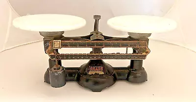 Antique Ohaus Balance Scale Double Beam Cast Iron & Steel Milk Glass Pans 2 Kilo • $88