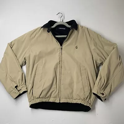 Nautica Men Jacket M Beige Black Corduroy Coat Bomber Leather Collar Vintage Y2K • $31.99