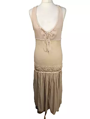 Patrizia Pepe Midi Dress Beige Size 10 Y2K Tshirt Drop Waist Boho Gypsy Silk • £21.96