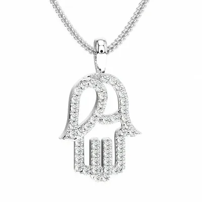 0.25ct Round Brilliant Cut Diamonds Hamsa Evil Hand Pendant In 18K White Gold • £426.40