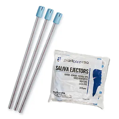 100 Dental Saliva Ejectors Ejector CLEAR/BLUE Suction Tips Disposable • $8.99