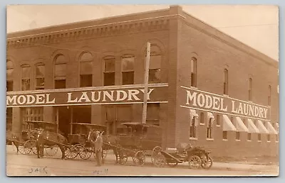 Postcard B 454 Model Laundry Manhattan Kansas C 1910 Horse Carts & Old Car • $39.95