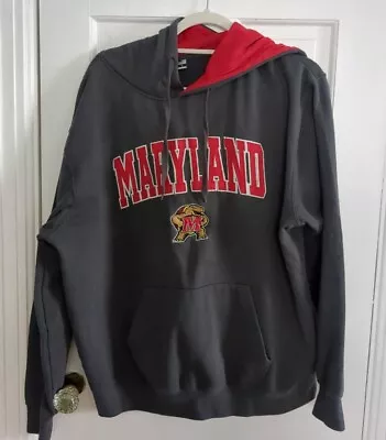 University Maryland Terrapins Terps Gray & Red Hoodie Sweatshirt Mens Size L • $12.99
