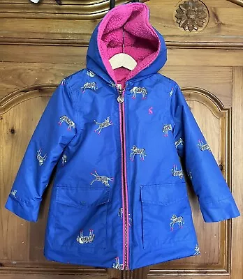 Joules Girls Padded Raincoat/jacket Hooded Size 6 Yearsblue Zebraraindrop • £8.99