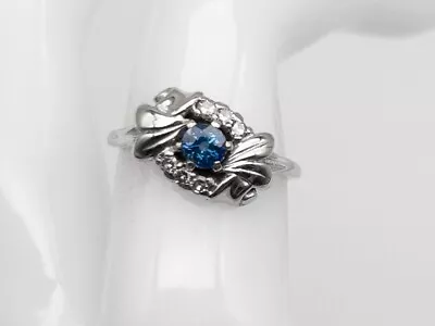 Vintage 1940s $2400 .85ct Ceylon BLUE Sapphire Diamond 18k White Gold Ring • $585