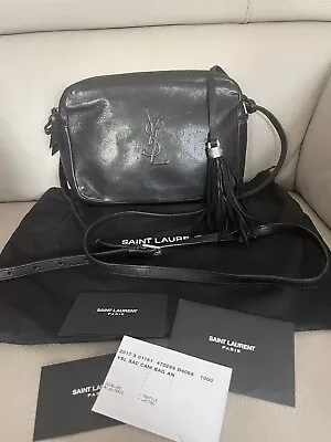 Authentic YSL Saint Laurent Black Silver Camera Bag Crossbody Tassel Handbag • £550