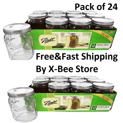 $42.52 • Buy Ball 32 Oz Wide Mouth Canning Mason Jar Lids, Bands Clear Glass ( 24 Packs) New