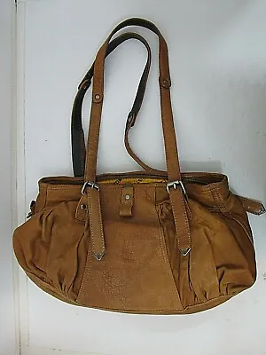 Gustto Buttery Soft Camel Tan Leather Ruffle Front Satchel Style Shoulder Bag  • $45