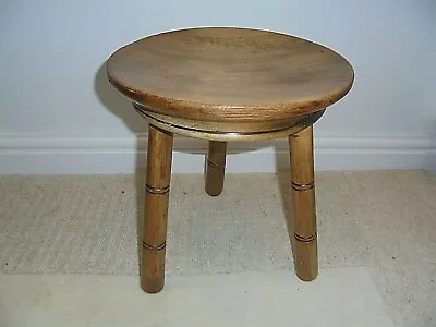 Lovely Vintage Elm Stool 3 Legs Craftsman Made Round Concave Seat • £60