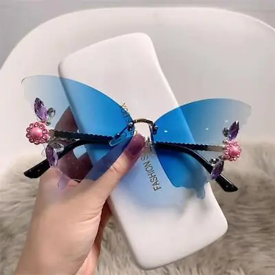 $11.48 • Buy Shades Rimless Sun Glasses Diamond Glasses Crystal Butterfly Sunglasses