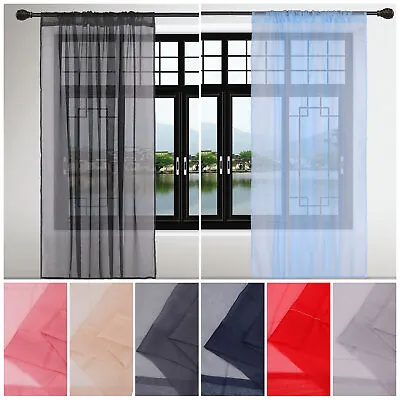 £10.99 • Buy A Pair Of High Quality Voile Curtain 2 Panels Slot Top Solid Sheer Curtain Blind