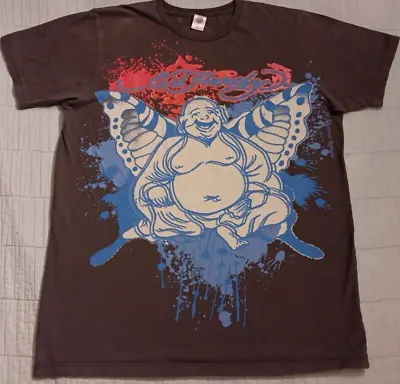 Men's Lg Don Ed Hardy Gray Butterfly Buddha Graphic T Shirt • $24.50