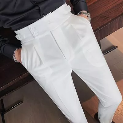 Fashion Trousers Men's Gurkha Business High Waist Straight Pants Business Casual • $30.35