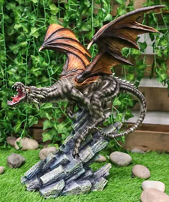Large Flying Striped Dragon Over Frozen Rocks Statue Mythical Fantasy Figurine • $104.99
