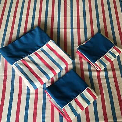 4 Piece Vintage Cannon Monticello Full Sheet Set Red White Blue Stripe Patriotic • $19