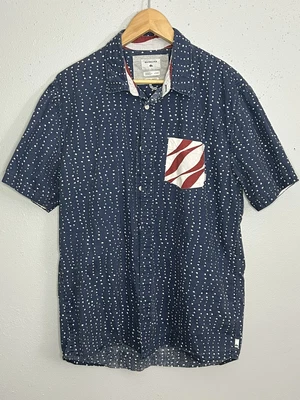 $14.99 • Buy QuickSilver Shirt Men’s Large  Red Blue White Polka Dot Short Sleeve Button Up
