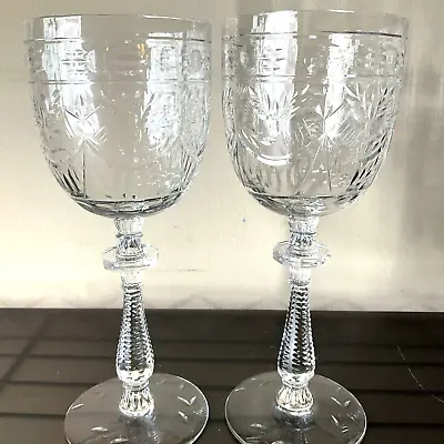Rock Sharpe Cut 1015-4 8  Water Goblets Elegant Glass ~ Set Of 2 USA MADE EUC • $64.60