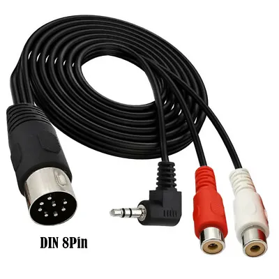 1.8M 8Pin DIN Male To 2RCA Female 3.5mm 90° Angle 3Pole Male Audio 8 Pin Cable • $9.99