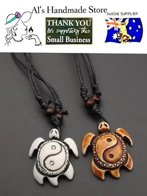 Necklace Yak Bone Yin Yang Turtle Adjustable Tribal Tan White 🇦🇺aussie Supply • $9.99