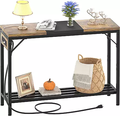 Narrow Console Table With Power Strips Sofa Table With Storage Shelves For Livi • $94.99