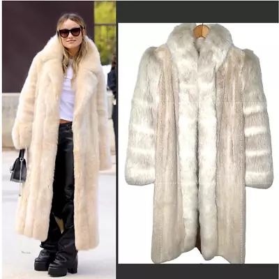 The Fur Centre L VINTAGE Floor Length Fox Mink Coat Long Jacket White Cream 12  • $995