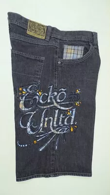 Y2K Embroidered Shorts Black Denim Ecko Unltd Waist 36 • $42