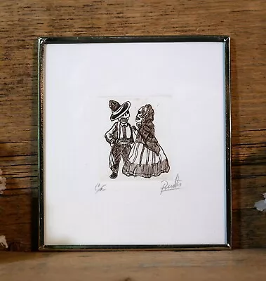 Day Of The Dead Peasant Couple After Posada Etching Handmade Mexican Folk Art • $25