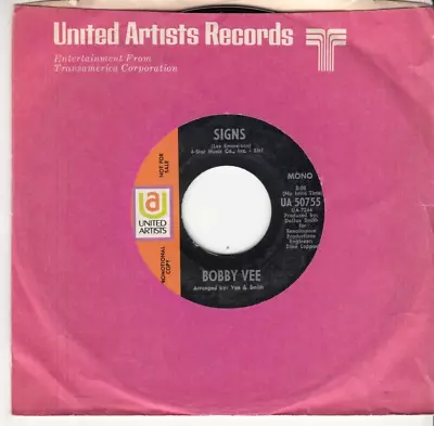 Bobby Vee - Signs - Promo United Artists Records 45 - Great Shape • $8.99