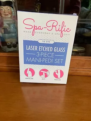 Spa-Rific TIE DYE Laser Etched Glass 3 Piece Mani- Pedi Set New In Box • $26.95