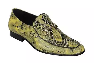 Mens Real Leather Snakeskin Effect Gold Buckle Funky Smart Party Shiny Shoes • £79.99