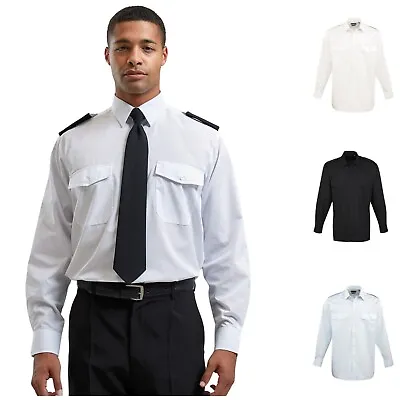 Mens Shirt Long Sleeve Pilot Police Security Guard Doorman Workwear Uniform • £22.99