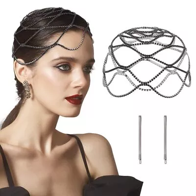 Rhinestone Mesh Headpiece Vintage Rhinestone Hairband 1920s Flapper Headpiece... • $22.28