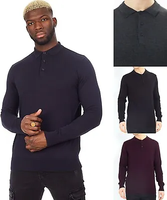 Mens Brave Soul Long Sleeve Polo Collared 3 Button Placket Shirt Cotton Top New • £9.95