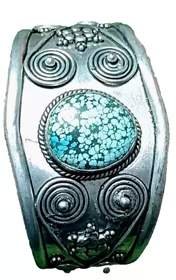 Southwest Men's Sterling Silver & Turquoise Watch Cuff Bracelet + • $85