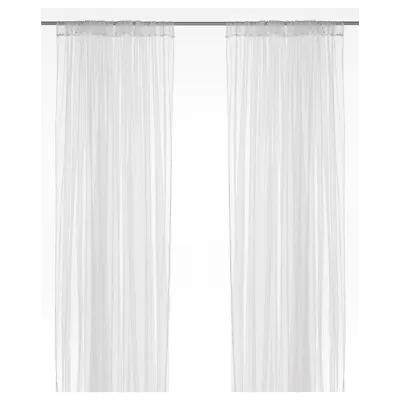 Pair Of Sheer Net Curtains White Long Curtains 280cm X 300cm Ikea LILL Brand New • £6.90
