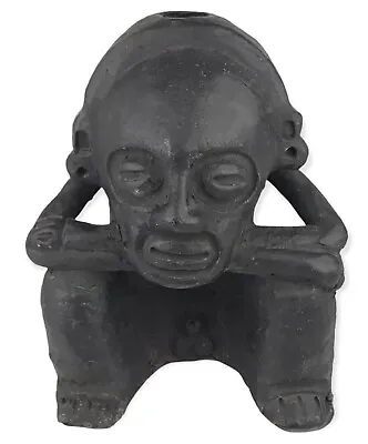 Mayan Pre Columbian Clay Figure Painted Black In Sitting Position • $53.99