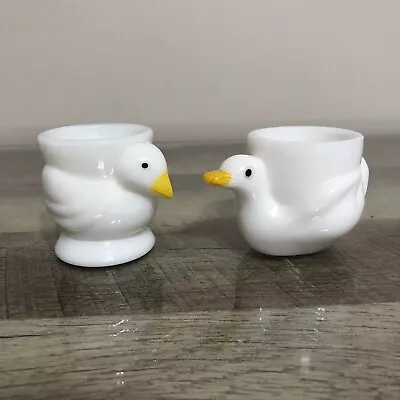 Vintage Set Of 2 Milk Glass OPALEX Duck Bird Egg Cup Holder Made In France • $38