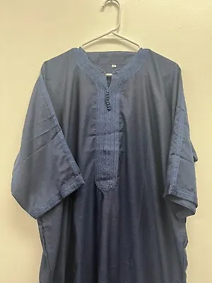 Men's Moroccan Djellaba 3/4 Sleeve Thobe Handmade Arab Dishdasha Navy Blue • $54.99