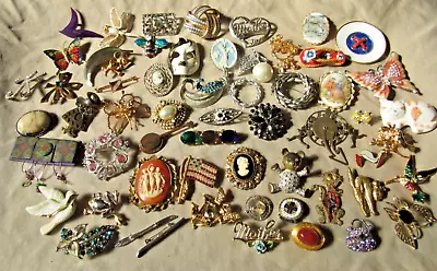 LARGE LOT 60 Vintage BROOCHES Flowers Cats Cameo Mother Dove Natural Stone • $39.99